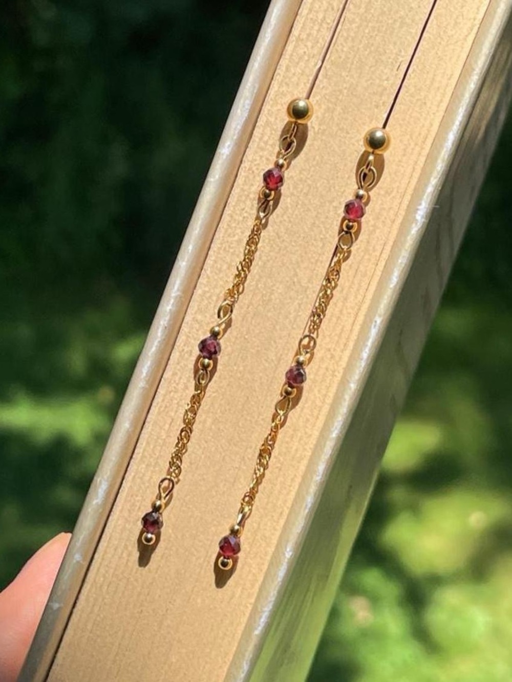 Garnet Gemstone Dangle Stud Earrings